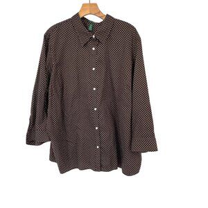 Lauren Ralph Lauren Polka Dot Brown plus Shirt size 3X Cotton Womens Blouse